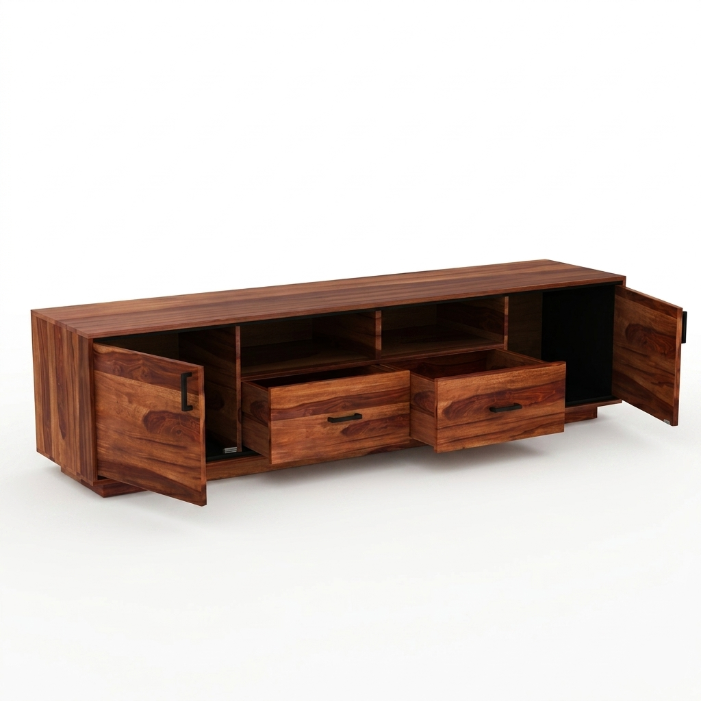 Modern Solid Wood TV Unit | Minimalist Media Entertainment Console