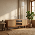 Modern Cane TV Unit | Wooden Media Console Cabinet