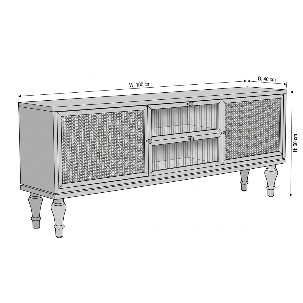 Modern Cane TV Unit | Wooden Media Console Cabinet