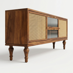 Modern Cane TV Unit | Wooden Media Console Cabinet
