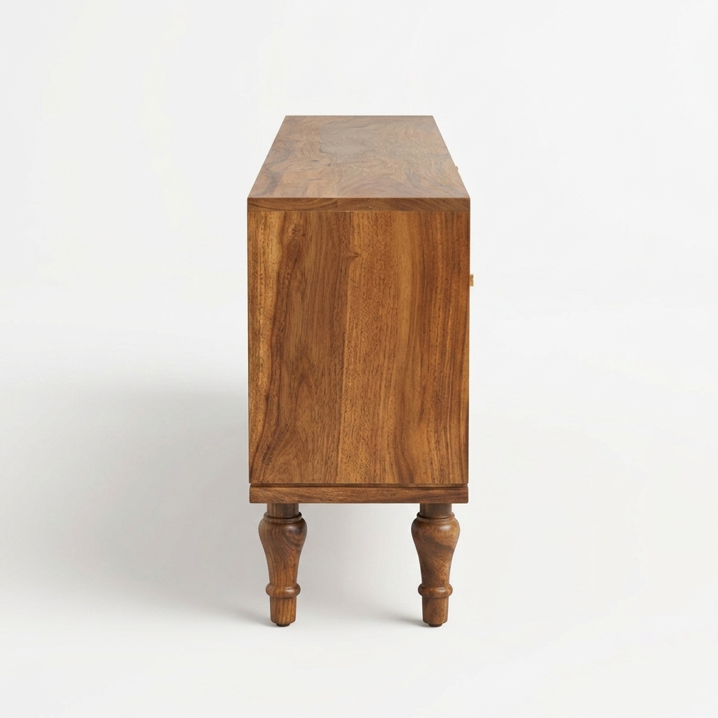 Modern Cane TV Unit | Wooden Media Console Cabinet