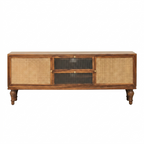 Modern Cane TV Unit | Wooden Media Console Cabinet