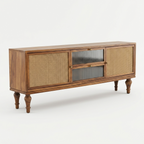 Modern Cane TV Unit | Wooden Media Console Cabinet