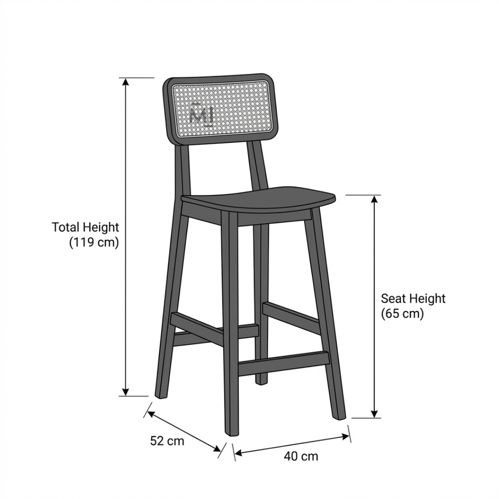 Noir Cane Bar Chair | Modern Black Wooden Counter Stool