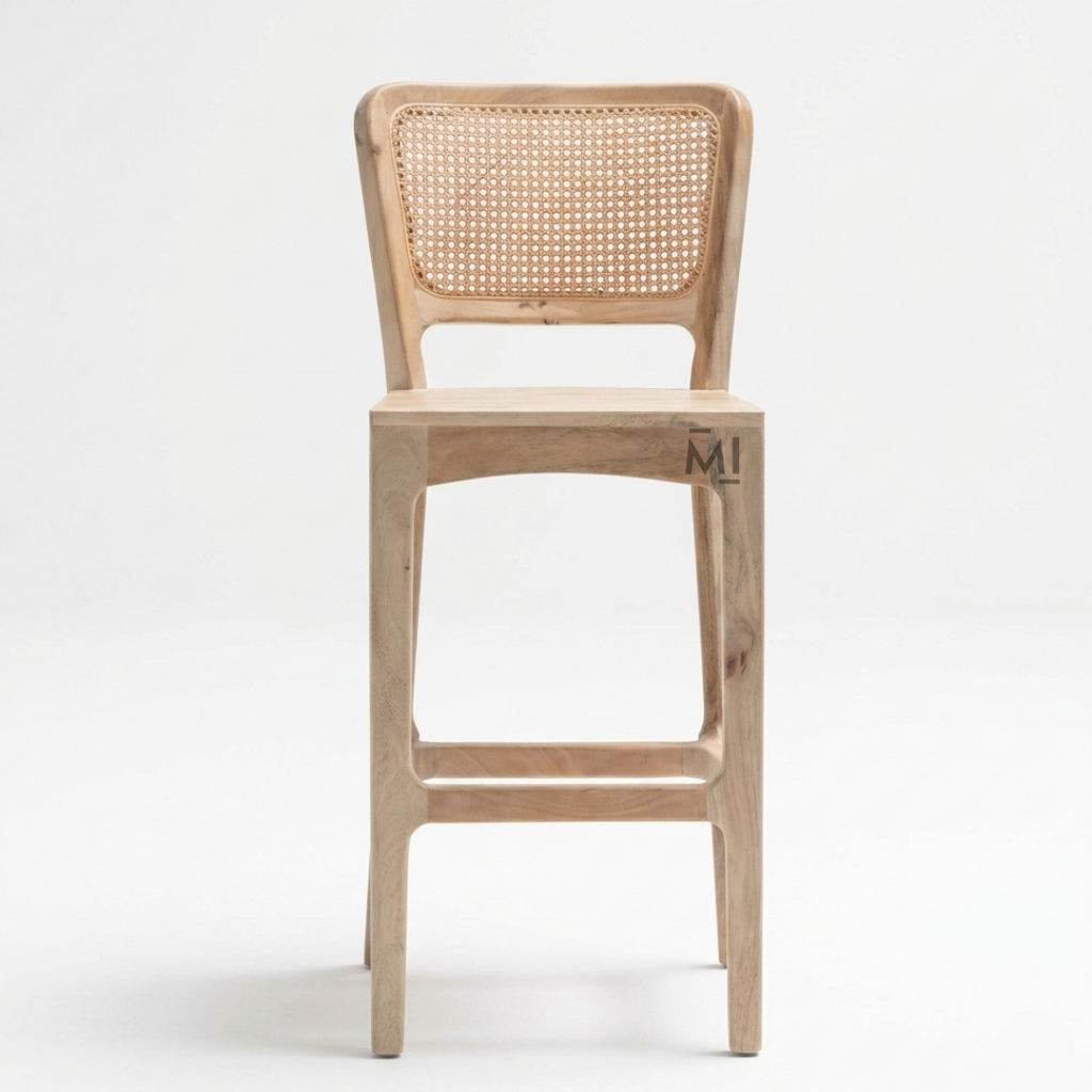 Nordelle Cane Bar Chair | Modern Solid Wood Counter Stool