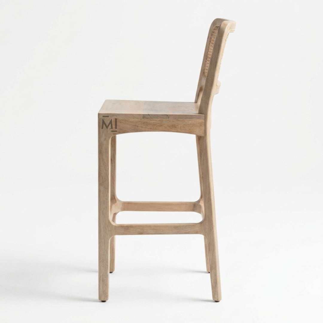 Nordelle Cane Bar Chair | Modern Solid Wood Counter Stool
