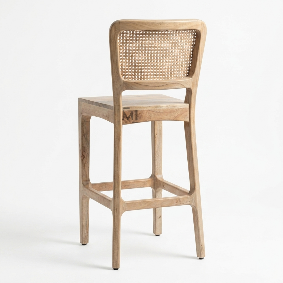 Nordelle Cane Bar Chair | Modern Solid Wood Counter Stool
