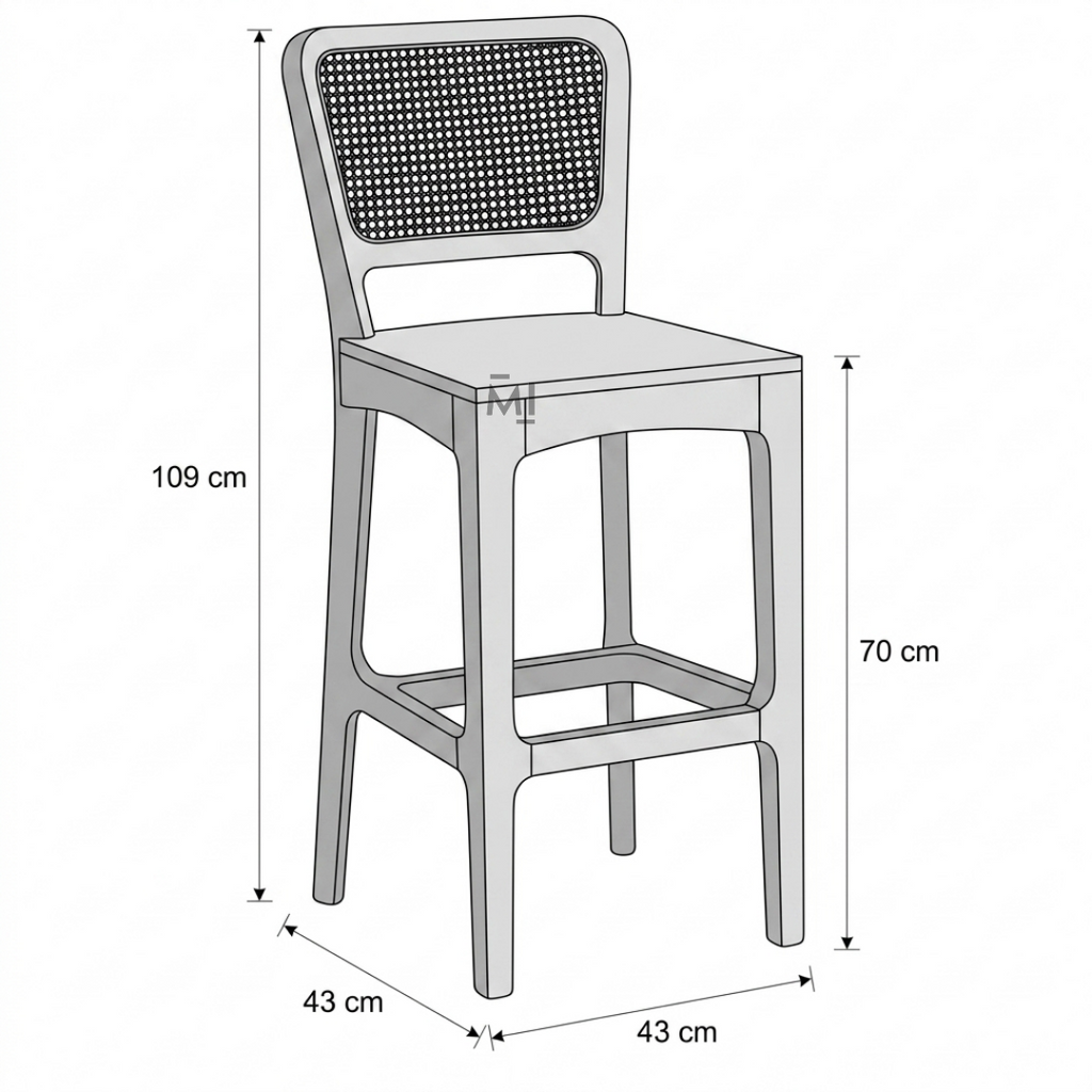 Nordelle Cane Bar Chair | Modern Solid Wood Counter Stool