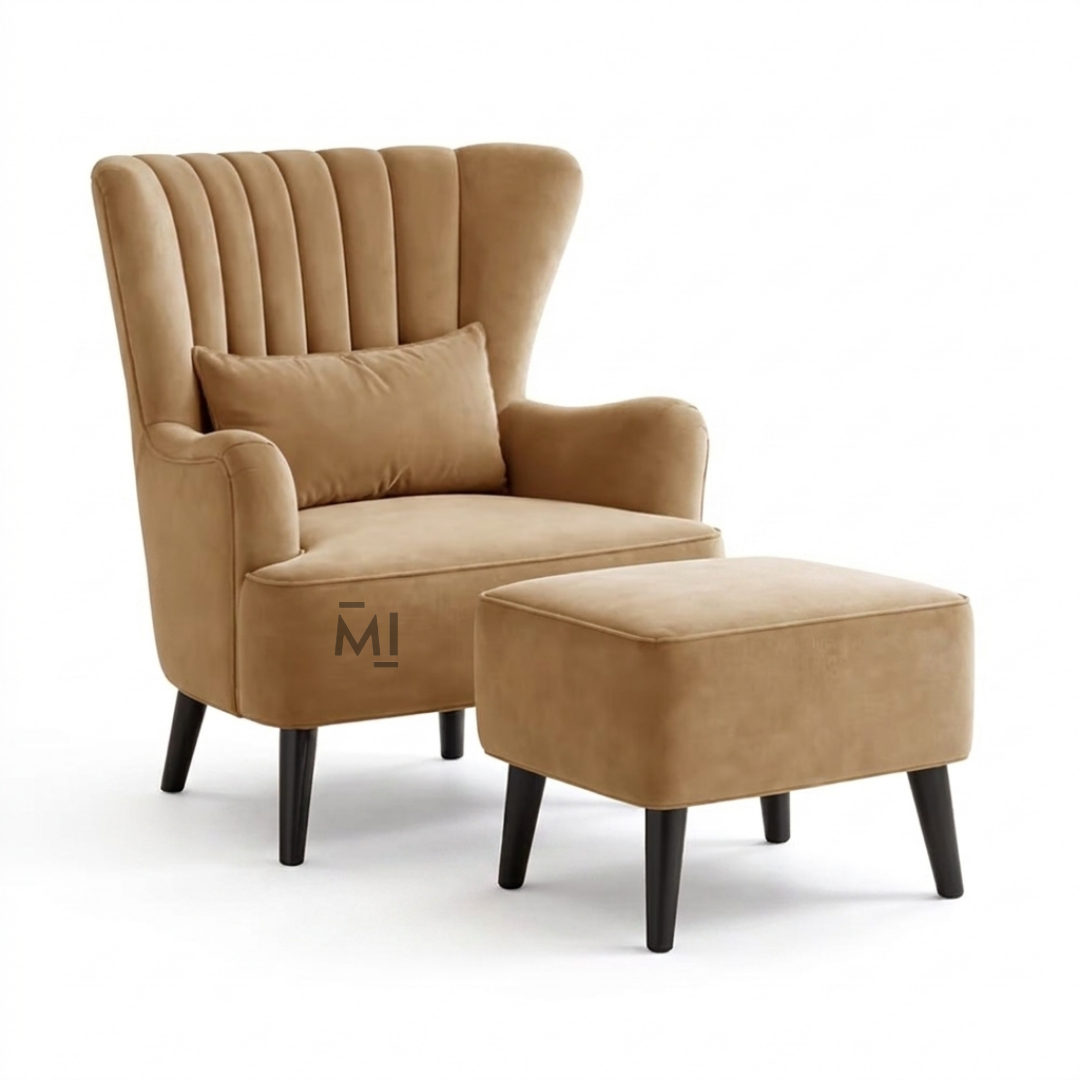 Velvet Wingback Lounge Chair with Ottoman | Modern Accent Reading Chair