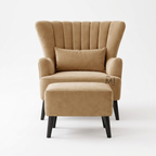 Velvet Wingback Lounge Chair with Ottoman | Modern Accent Reading Chair
