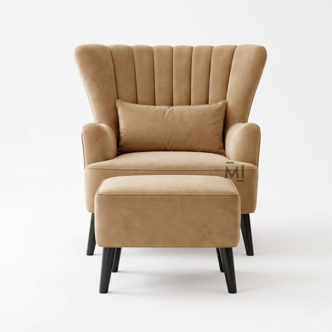 Velvet Wingback Lounge Chair with Ottoman | Modern Accent Reading Chair