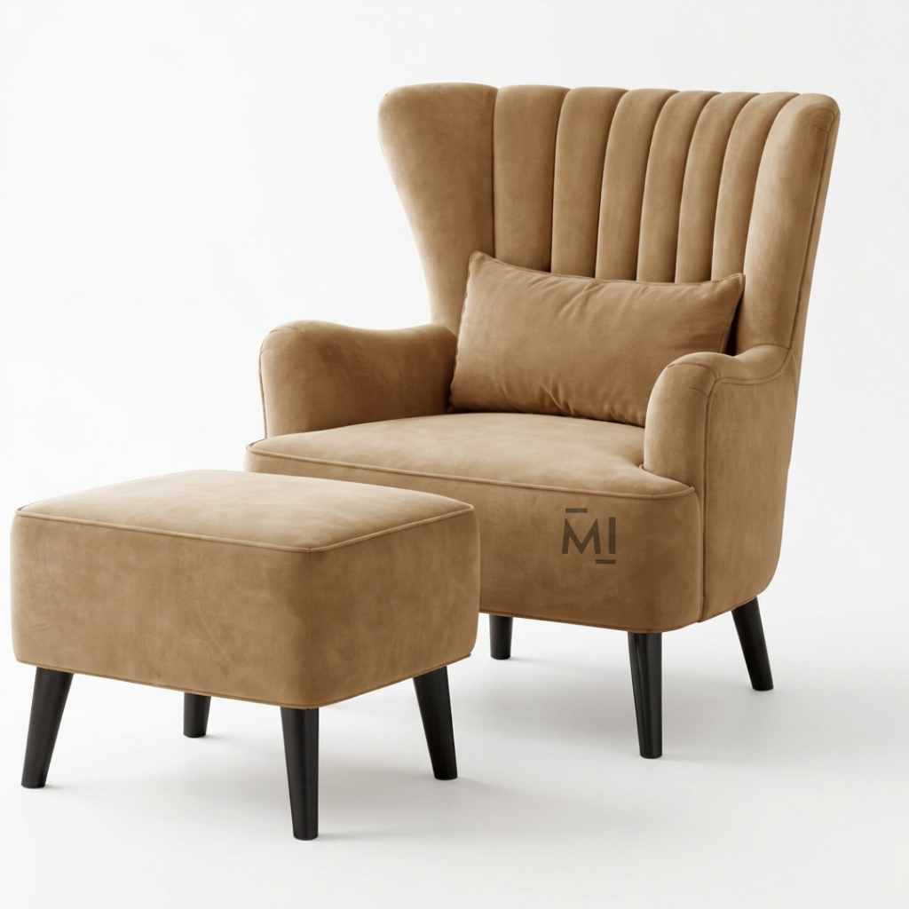 Velvet Wingback Lounge Chair with Ottoman | Modern Accent Reading Chair