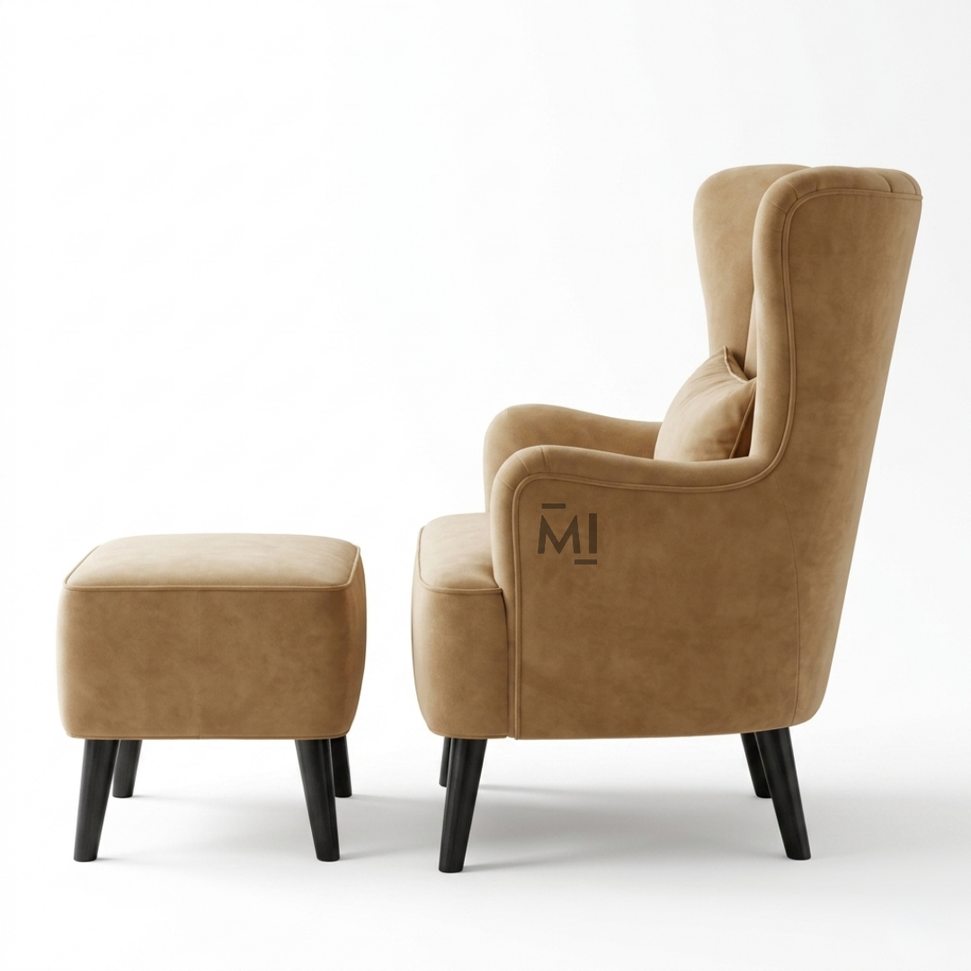 Velvet Wingback Lounge Chair with Ottoman | Modern Accent Reading Chair