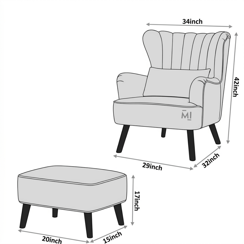 Velvet Wingback Lounge Chair with Ottoman | Modern Accent Reading Chair