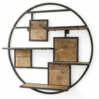 Industrial Round Wall Shelf | Metal & Solid Wood Decorative Display Shelf