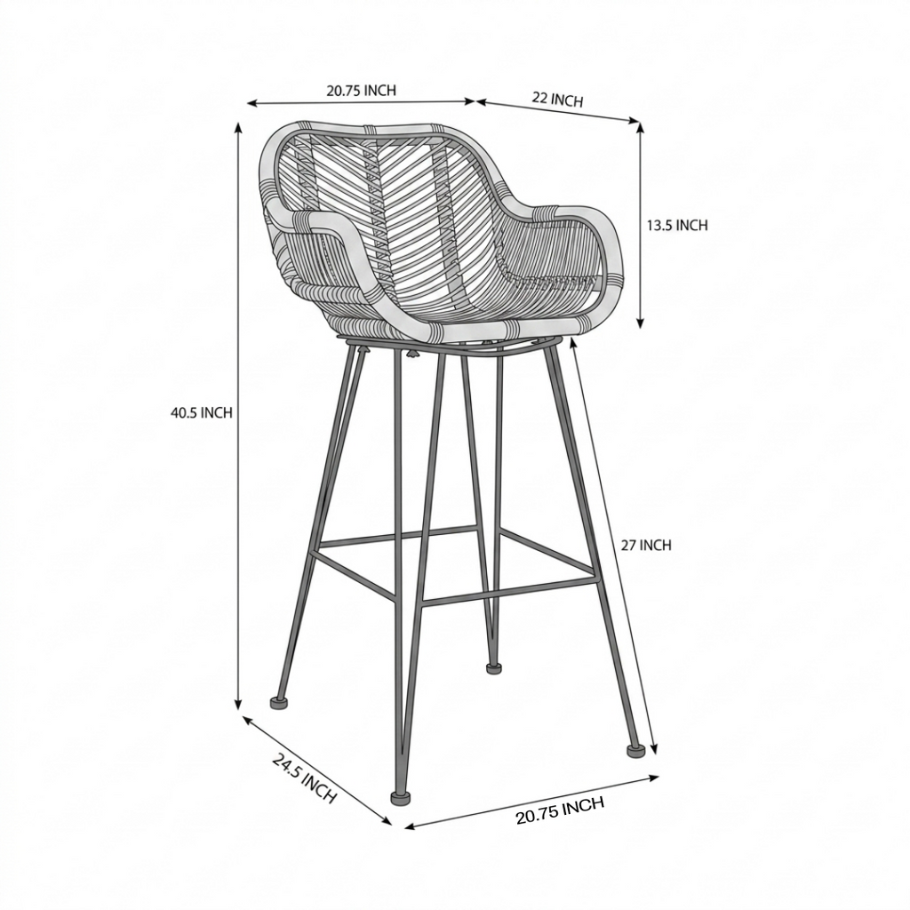 Rivana Rattan Bar Chair | Modern Woven Cane Counter Stool