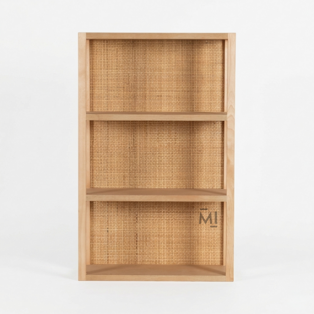 Scandinavian Cane Wall Shelf | Modern Wooden Floating Display Shelf