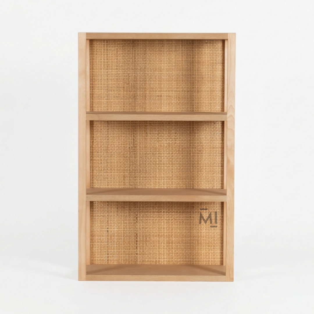 Scandinavian Cane Wall Shelf | Modern Wooden Floating Display Shelf