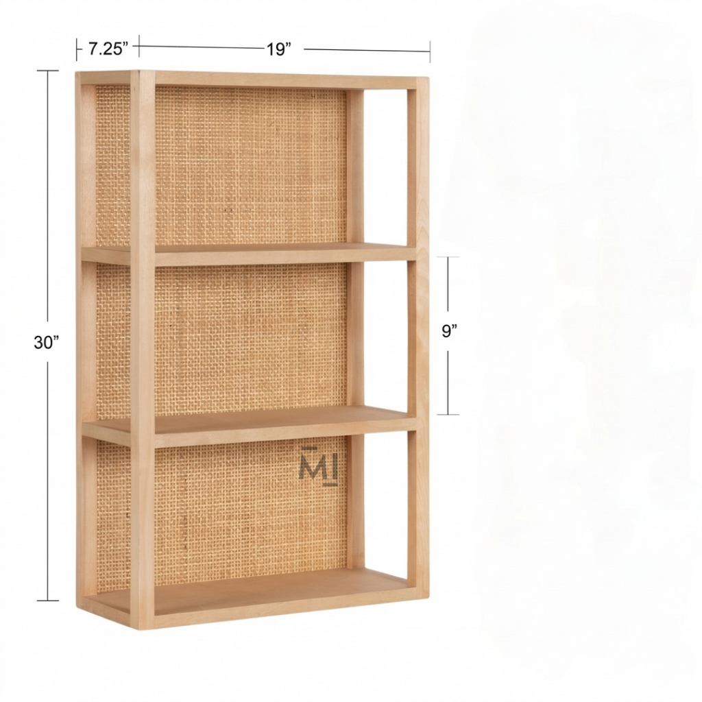 Scandinavian Cane Wall Shelf | Modern Wooden Floating Display Shelf