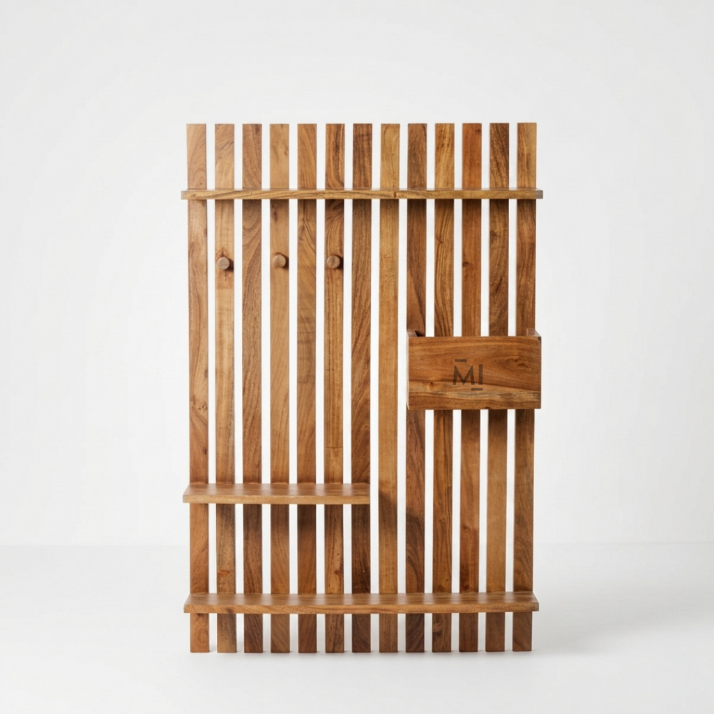 Wooden Entryway Organizer Shelf | Wall Mounted Coat Rack & Storage Panel