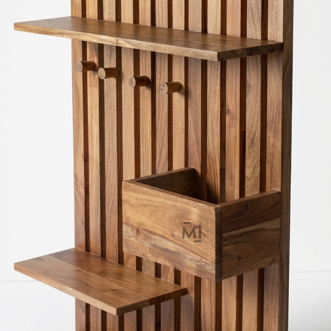 Wooden Entryway Organizer Shelf | Wall Mounted Coat Rack & Storage Panel