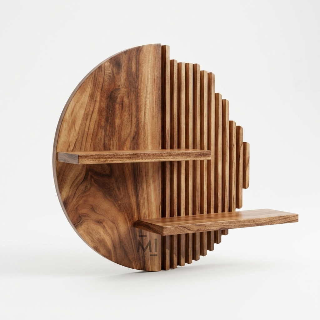 Modern Round Wooden Wall Shelf | Decorative Floating Display Shelf