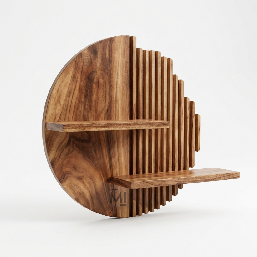 Modern Round Wooden Wall Shelf | Decorative Floating Display Shelf