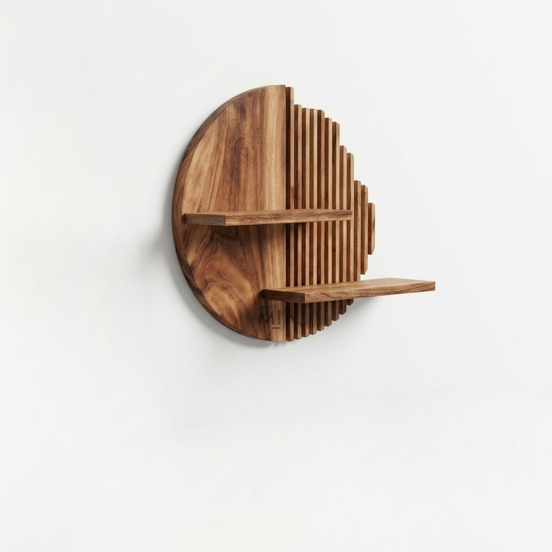 Modern Round Wooden Wall Shelf | Decorative Floating Display Shelf