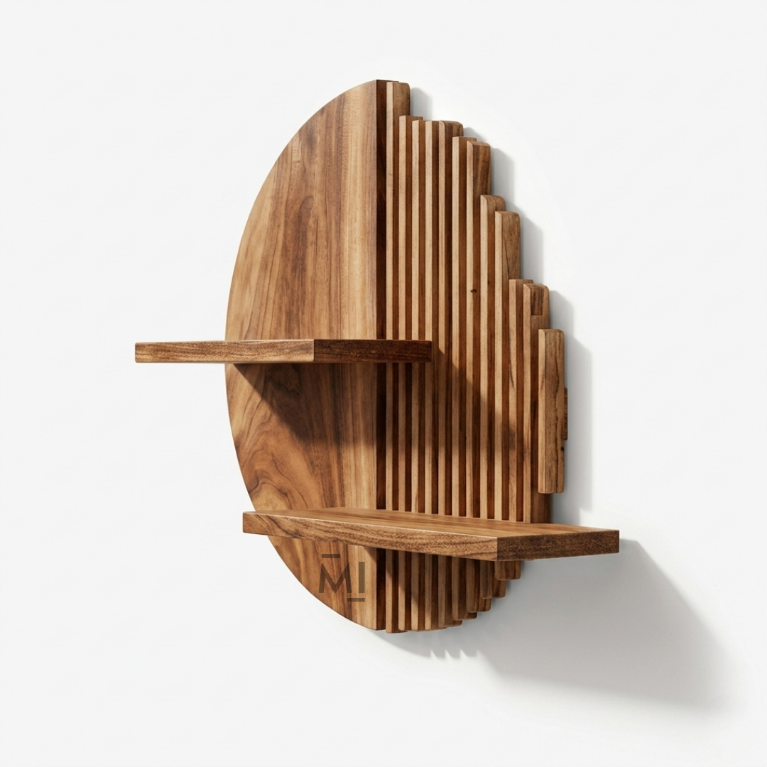 Modern Round Wooden Wall Shelf | Decorative Floating Display Shelf