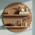Round Slatted Wooden Wall Shelf | Modern Decorative Display Shelf