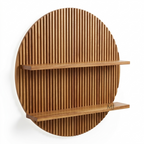 Round Slatted Wooden Wall Shelf | Modern Decorative Display Shelf
