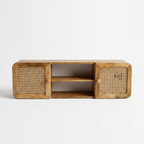 Boho Cane Wall Cabinet Shelf | Floating Wooden Storage & Display Unit