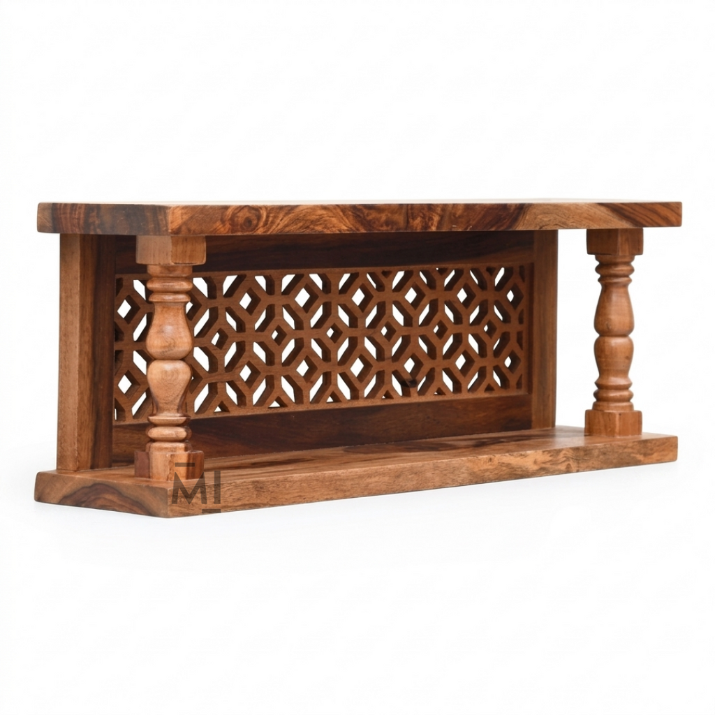 Traditional Wooden Wall Shelf | Decorative Carved Floating Display Shelf