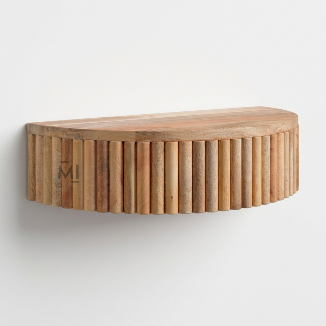 Modern Fluted Wooden Floating Shelf | Curved Wall-Mounted Display Shelf