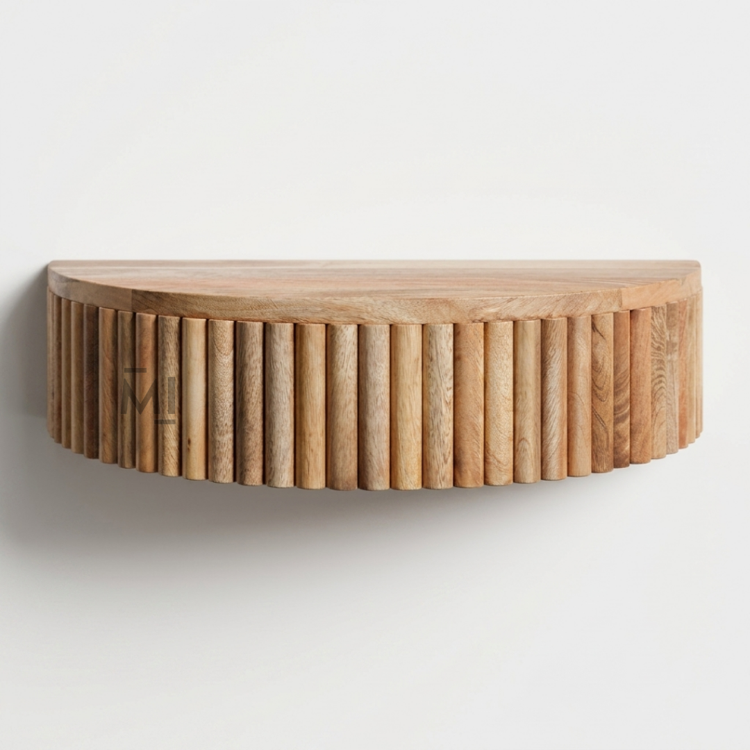 Modern Fluted Wooden Floating Shelf | Curved Wall-Mounted Display Shelf