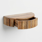Modern Fluted Wooden Floating Shelf | Curved Wall-Mounted Display Shelf