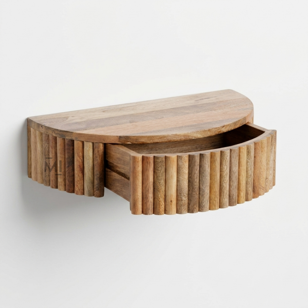 Modern Fluted Wooden Floating Shelf | Curved Wall-Mounted Display Shelf