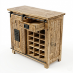 Rustic Forge Industrial Bar Cabinet with Wine Rack & Sliding Barn Door