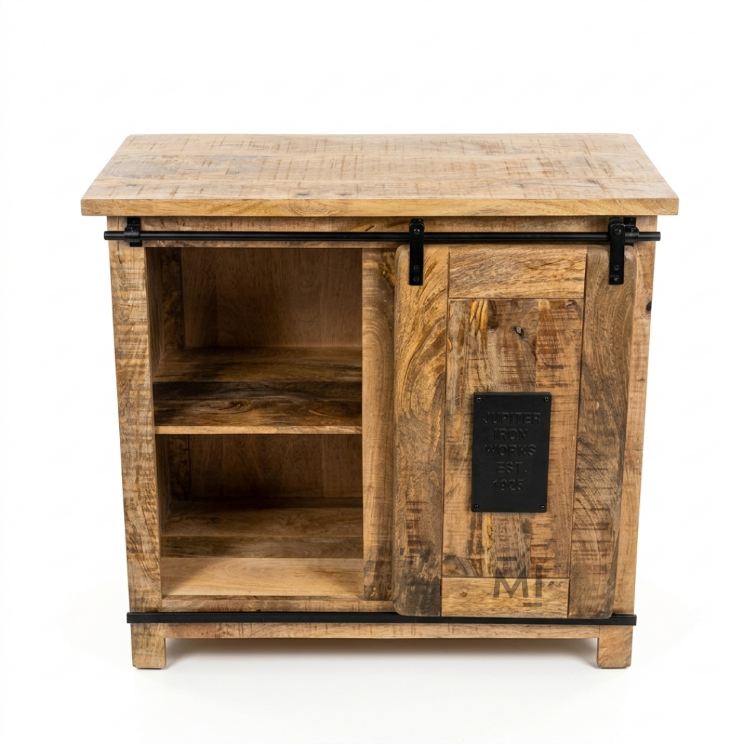 Rustic Forge Industrial Bar Cabinet with Wine Rack & Sliding Barn Door