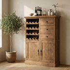 Heritage Teak Wood Bar Cabinet with Wine Rack & Multi-Storage