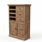 Heritage Teak Wood Bar Cabinet with Wine Rack & Multi-Storage