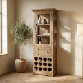 Regal Teak Wood Display Bar Cabinet with Glass Door & Wine Rack