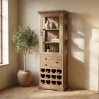 Regal Teak Wood Display Bar Cabinet with Glass Door & Wine Rack