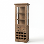 Regal Teak Wood Display Bar Cabinet with Glass Door & Wine Rack