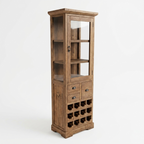 Regal Teak Wood Display Bar Cabinet with Glass Door & Wine Rack