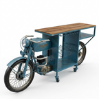Vintage Motorcycle Bar Cabinet & Wine Console Table – Industrial Solid Wood Finish