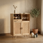 Nordic Rattan Bar Cabinet with Glass Holder &amp; Storage