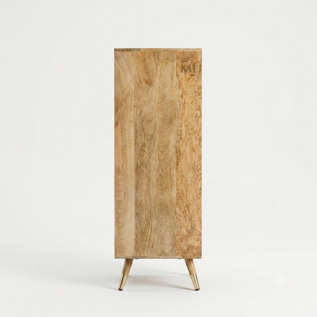 Nordic Rattan Bar Cabinet with Glass Holder &amp; Storage