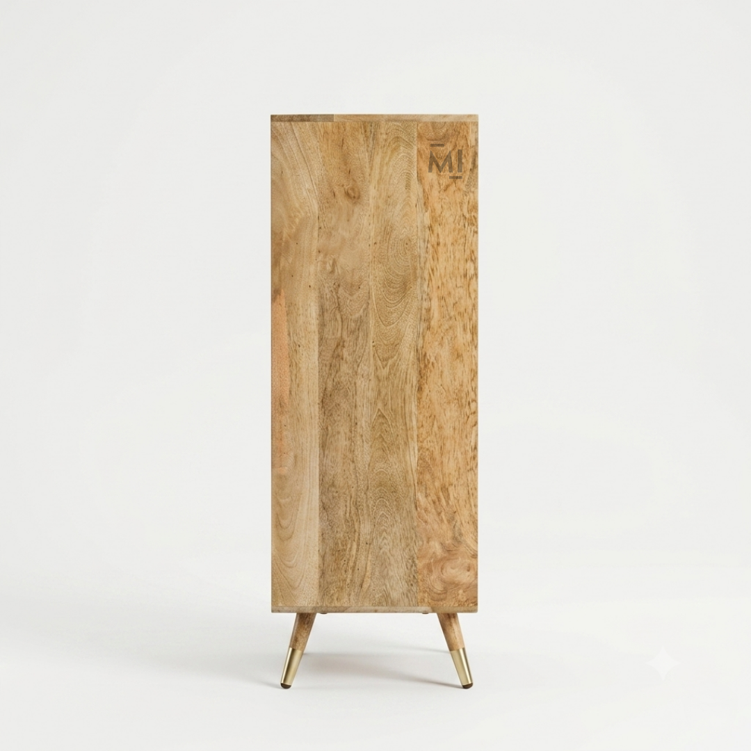 Nordic Rattan Bar Cabinet with Glass Holder &amp; Storage