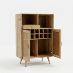 Nordic Rattan Bar Cabinet with Glass Holder &amp; Storage